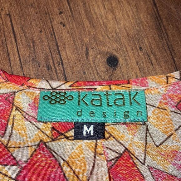 Katak Design Size Medium Funky Printed Red and Orange Blouse - Picture 4 of 5